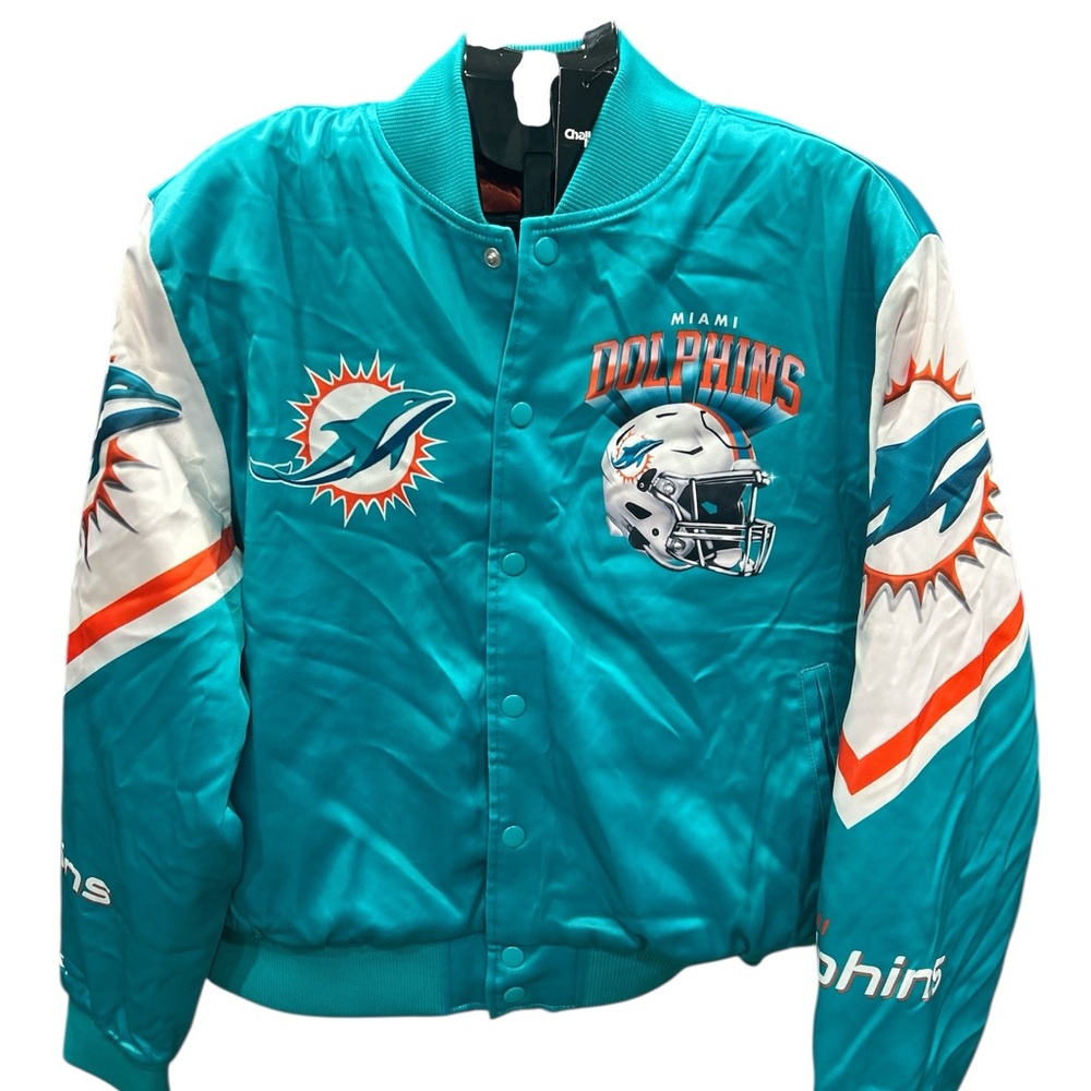 Chalk Line Miami Dolphins NFL Helmet Fanimation Satin Jacket Aqua Small